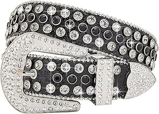 Men Fashion Rhinestone Belt Western Bling Studded Design Leather Diamond Belt for Jeans