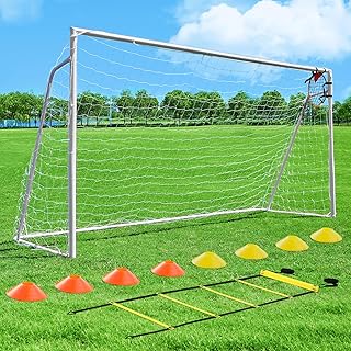 Soccer Goal 12x6,10x6.5, 8x6, 6x4FT Soccer Goals for Backyard Metal Soccer Goals for Kids Youth Adults Large Outdoor 2" Steel Soccer Goal Post Frame with Soccer Net Target Net Portable Agility Ladder