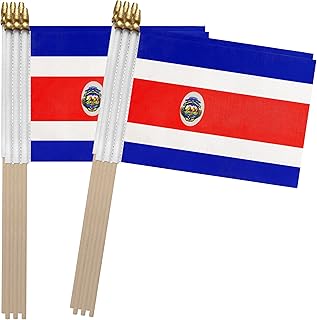 TSMD Costa Rica Stick Flag Costa Rican Small Mini Hand Held Flags,5x8 Inch,12 Pack