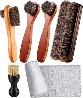 Youngjoy 6 Pieces Horsehair Shine Shoes Brush Kit Polish Dauber Applicators (B)