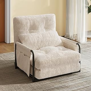 WLIVE Futon Sofa Bed, Floor Chair with Adjustable Backrest, Bean Bag Bed for Adults, with Armrest, Pillow, Low Profile for Living Room, Reading, Bedroom, Single, Beige