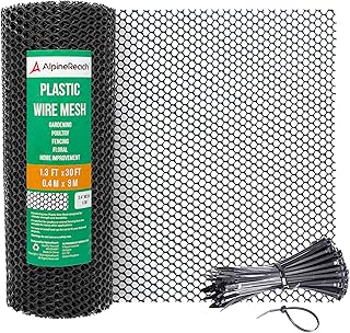 AlpineReach Plastic Wire Mesh 1.3ft x 30ft Fence Roll with Zip Ties - Ideal for Poultry, Dogs, Rabbit Barrier & Gardening, Durable Chicken Mesh, Versatile Rigid Fencing & Netting, Black (15.7" x 360")