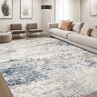 DMOYEST Area Rug Living Room Rugs - 8x10 Abstract Large Soft Indoor Washable Rug Neutral Modern Low Pile Carpet for Bedroom Dining Room Farmhouse Home Office - Beige Blue