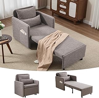 Iroomy 5-Level Adjustable Convertible Sleeper Chair, 3-in-1 Pull Out Sofa Bed, 87''Long Convertible Sofa Bed with Pillows, Single Couches for Living Room, Small Space,Apartment,Dorm,College,RV,Gray