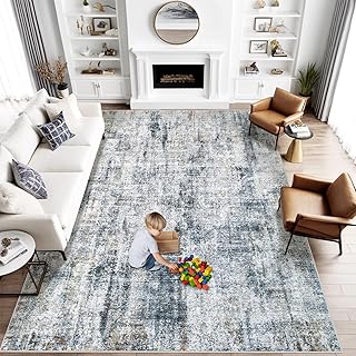8x10 Area Rugs for Living Room: Washable Abstract Soft Rugs Non Slip Modern Stain Resistant Low Pile Carpet for Dining Room Bedroom Nursery Office (Multi Blue, 8'x10')