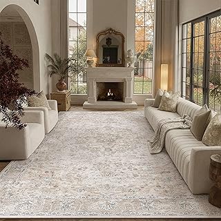 HUGEAR Area Rugs 8x10 Washable Rug for Living Room Bedroom Beige Large Vintage Rug Carpet Low Pile Non Slip No Shedding Soft Durable Indoor Dining Room Home Decor Floor Mat