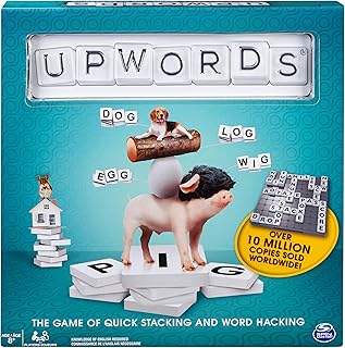 Spin Master Games, Upwords, Classic Word Game with Stackable Letter Tiles, Family Board Game, Crossword Activity, 1-4 Players, for Ages 8 & Up