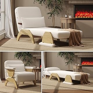 JASIWAY 3 in 1 Convertible Sleeper Chair Bed, Corduroy Folding Armchair Sleeper Couch with Adjustable Backrest, Modern Futon Chair Single Guest Bed for Small Space, Apartment, Corduroy Beige, 30"