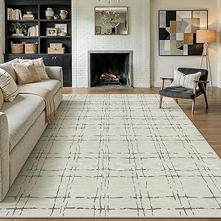 PureCozy 8x10 Washable Neutral Area Rug for Living Room Sand Gray Modern Large Carpet Non Slip Low Pile Indoor Bedroom Soft Accent Throw Rug for Dining Room Office Nursery