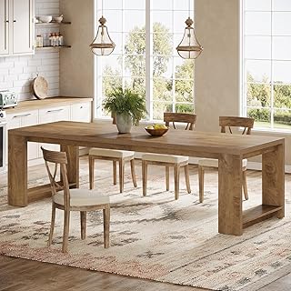 Tribesigns 86.61-Inch Dining Table for 6 People, Modern Narrow Long Kitchen Table with Pedestal Base, Farmhouse Extra Long Rectangular Dining Room Furniture, 27.56 x 86.61 x 29.53 Inches, Oak
