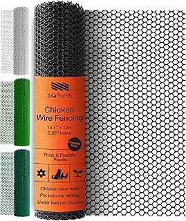 Maporch Plastic Chicken Wire Fencing for Pet Protection - 15.7" x 10ft, Black HDPE Mesh - Garden Fence Animal Barrier for Dogs, Cats and Rabbits (1-Pack)