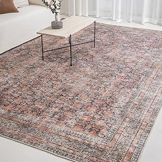 Rustica 10’ x 10’ Square Area Rug – Clay Rose & Blue-Cast Graphite Heritage Flatweave, Low-Pile – Easy Clean Rug – Perfect for Living Room, Dining Room, Bedroom – Pet & Kid Friendly