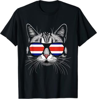 Vacation Tropical Pura Vida Cat Sunglasses Costa Rica Flag T-Shirt
